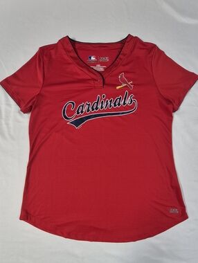 St Louis Cardinals MLB Women Size Large TX3 Cool Diva V Neck Jersey Red Shirt